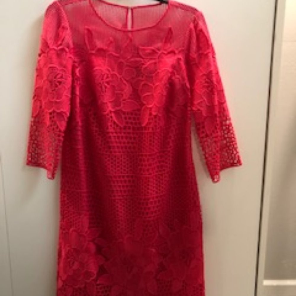 Adrianna Papell Hot Pink Eyelet Shift Dress